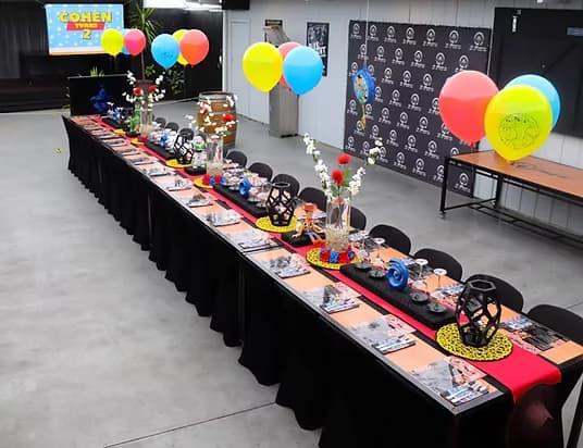 Toy Story themed children's birthday party setup at Three Furlongs