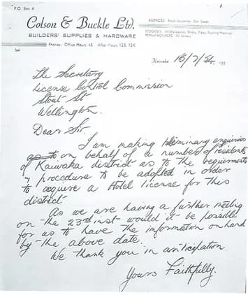Letter from Colson & Buckle Ltd. to the Licensing Control Commission, July 1954